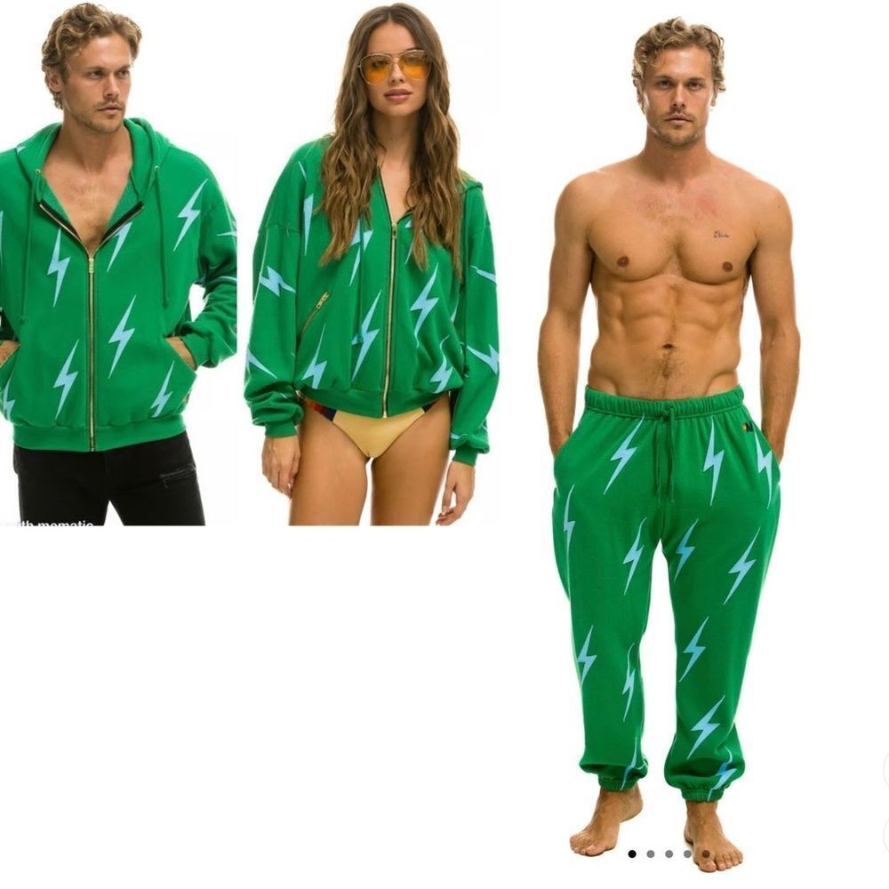 Aviator Nation Bolt Stitch Repeat Full Zip and Joggers Kelly Green//Blue